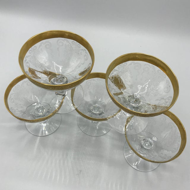 Tiffin Franciscan Champagne/Sherbet Glasses Etched Rambling Rose - Set of 5 For Sale - Image 11 of 13