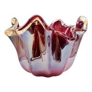 Large Glossy Purple Jacketed Fazzoletto Vase in Hand Worked Murano Glass For Sale