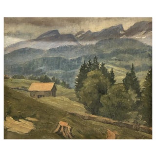 Edoardo de Grada, Paysage des Alpes Suisse, 1923, Oil on Canvas Mounted on Cardboard, Framed For Sale