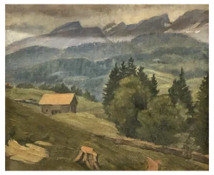 Edoardo de Grada, Paysage des Alpes Suisse, 1923, Oil on Canvas Mounted on Cardboard, Framed