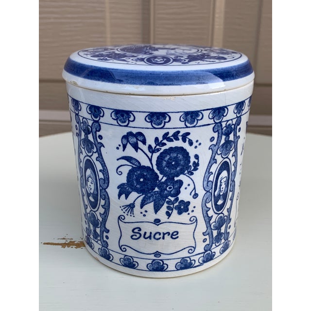 Mid 20th Century Mid-20th Century Dutch Delft Blue & White Covered Sugar Jar For Sale - Image 5 of 10