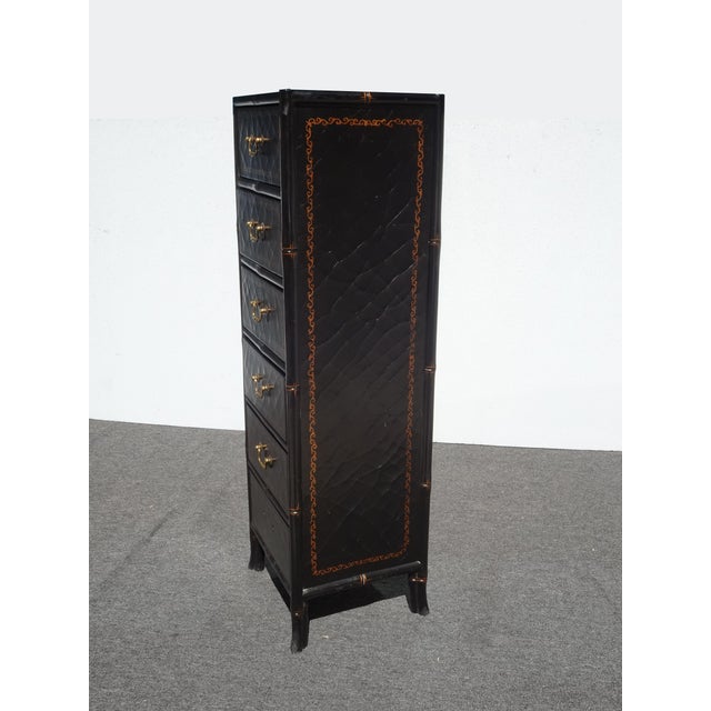 1990s Vintage Black Tall Chest of Drawers Chinese Ebonized Lingerie Dresser For Sale - Image 5 of 15