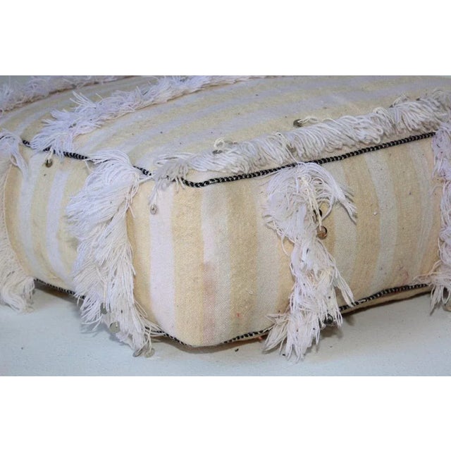 Moroccan floor pillow bohemian pouf with silver sequins and long fringes.This handcrafted vintage Moroccan boho tribal...