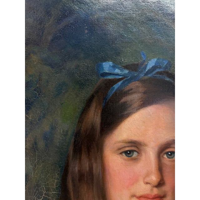 Antique Oil Painting " Girl in Yellow Dress" Portrait by WMJ Edmondson 1930 Large Painting Gold Frame For Sale - Image 6 of 10