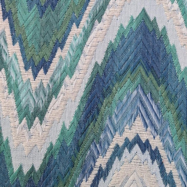 Emerald Schumacher Valkyrie Flame Stitch Parsons Ottomans in Emerald & Peacock- Pair For Sale - Image 8 of 10