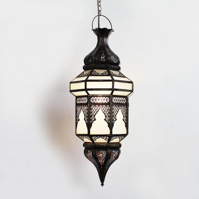 Early 21st Century Vintage Moroccan Frosted Glass Pendant Light For Sale - Image 5 of 7