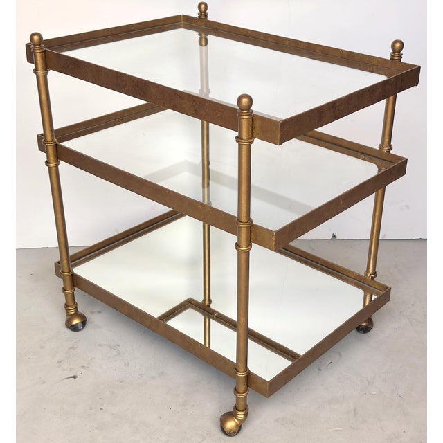 Metal French Modern Brass & Glass Bar Cart with Mirrored Bottom Shelf, Circa 1970s For Sale - Image 7 of 7