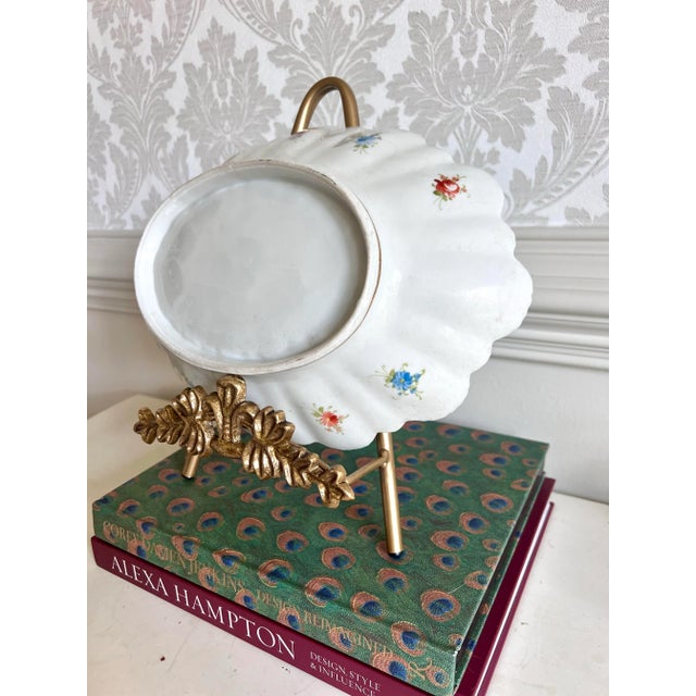 Ceramic Antique Hand-Painted Limoges-Style Floral Plate With Emerald & Cream Panels, Raised Gilt Detail – France, Circa 1880s 13” For Sale - Image 7 of 7