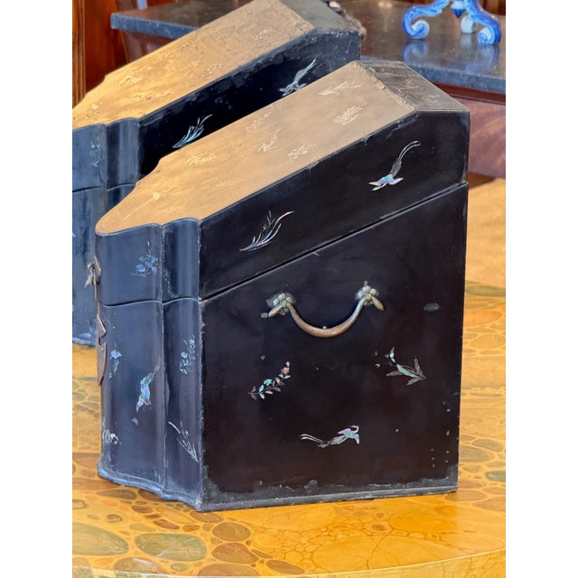 Traditional 19th Century Pair of Knife Boxes With Mother of Pearl For Sale - Image 3 of 12