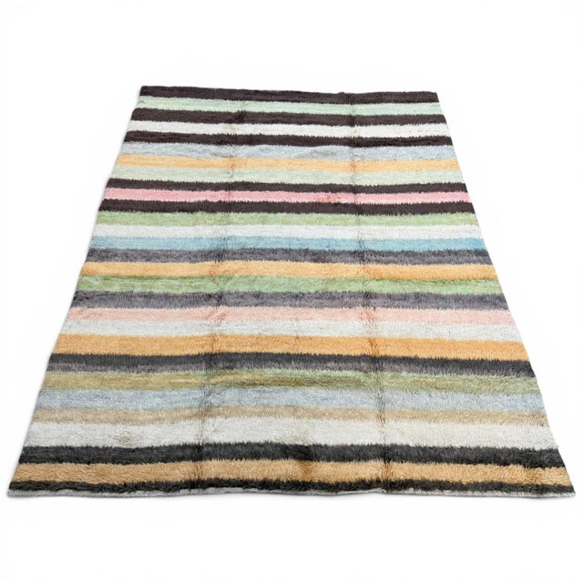 Contemporary Contemporary Turkish Tulu Rug | Pastel Striped Design | 9x12 For Sale - Image 3 of 6