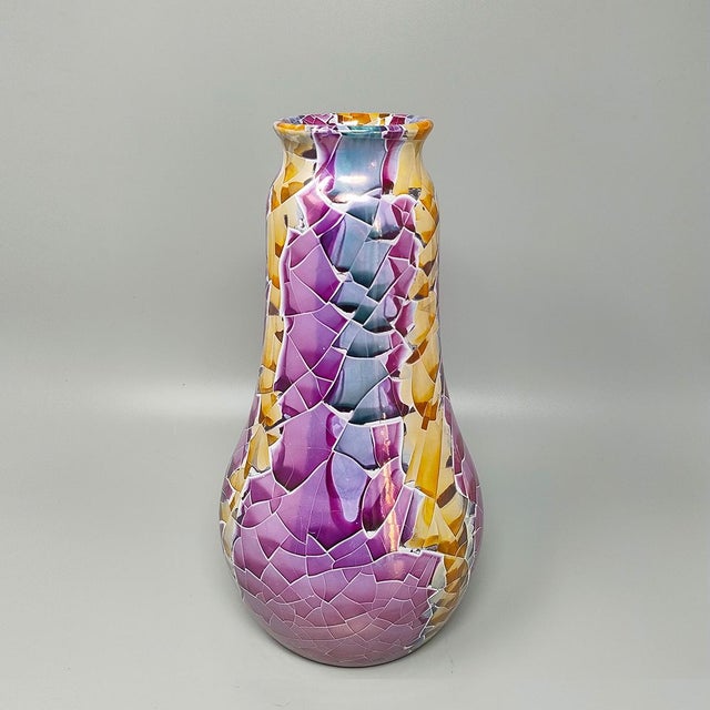 Vintage Italian Polycrome Craquelé Vase in Sardinian Ceramic by Giuseppe Locci, 1990s For Sale - Image 9 of 9