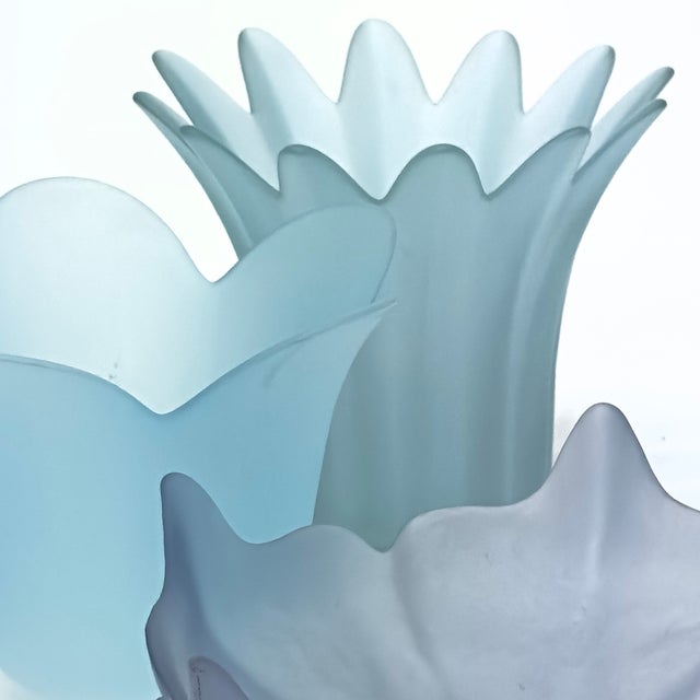 Frosty Blue & Lilac Glass Flower Vessels - Group of 3 For Sale - Image 10 of 10