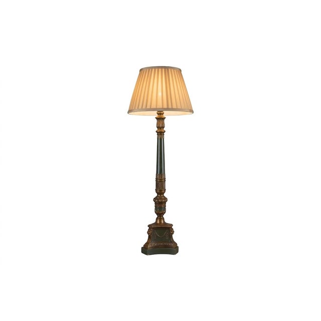 Tall Vintage Brass Table Lamp with Green Lacquered Column, 1950s For Sale - Image 9 of 9