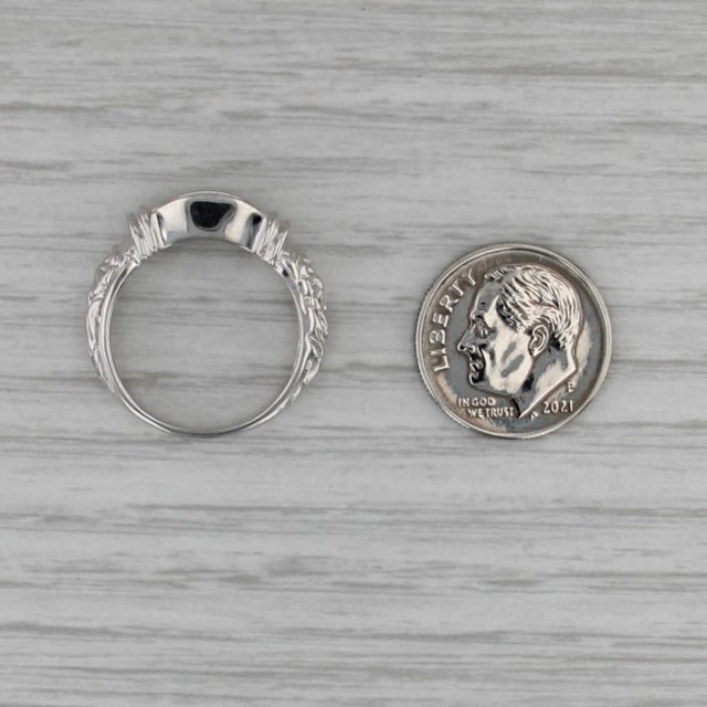 Modern 0.25ctw Diamond Wedding Ring 14k White Gold Floral Stackable Anniversary Band, Size 6.5 For Sale - Image 3 of 8