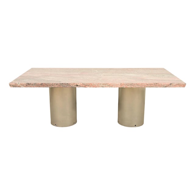 Matteo Grassi Style Modern Italian Granite and Steel Double Pedestal Dining Table, Circa 1970s For Sale