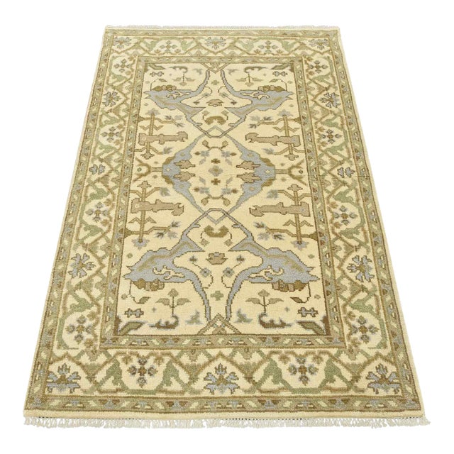 Oushak Rug 4′ X 6’1” Ivory Wool Tribal Hand-Knotted Oriental Carpet For Sale