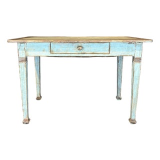 Antique French Provincial Painted Pale Blue Table or Desk With Drawer For Sale