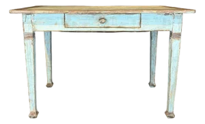 Antique French Provincial Painted Pale Blue Table or Desk With Drawer