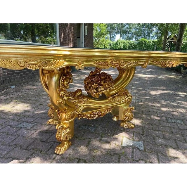 1980 Italian Baroque Gold Beech Black Velvet Dining Set - 7 PCS For Sale - Image 13 of 17