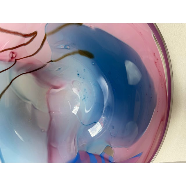 1980"s Vintage Italian Murano Pink & Blue Swirl Art Glass Centerpiece Bowl For Sale In Miami - Image 6 of 12