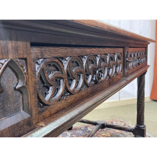 Wood Gothic Style Oak Desk, Late 19th Century For Sale - Image 7 of 18