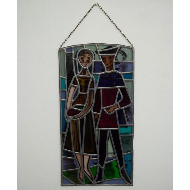 Lead Stained Glass Window Young Couple in Love For Sale - Image 6 of 6