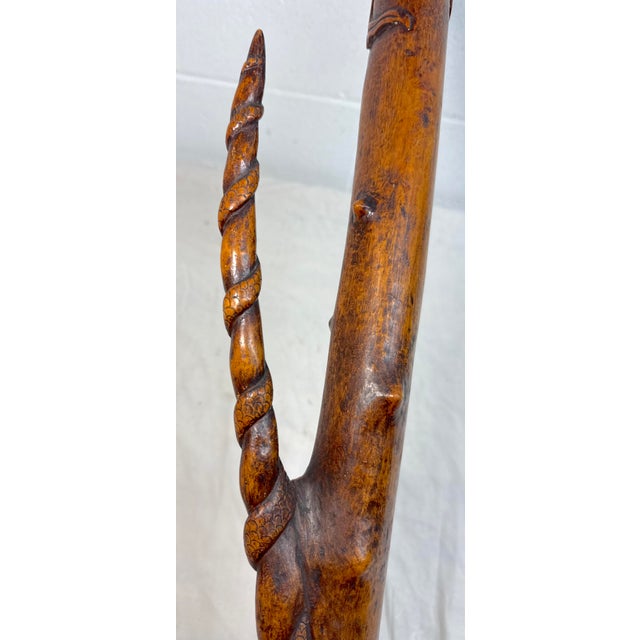 Brown Large Antique 1800's Chinese Foo Dog Carved Wood Folk Art Walking Stick Cane For Sale - Image 8 of 18