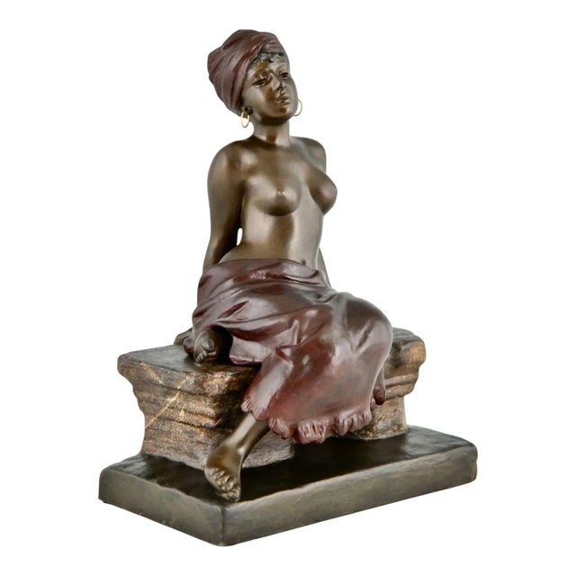 Art Nouveau Metal Sculpture of Seated Girl by Emmanuel Villanis, 1900 For Sale - Image 4 of 11