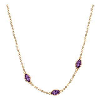 Marquise Amethyst Gold Station Necklace | Dainty Purple Gemstone Bezel Chain | February Birthstone Minimalist Jewelry | Delicate Gift for Women For Sale