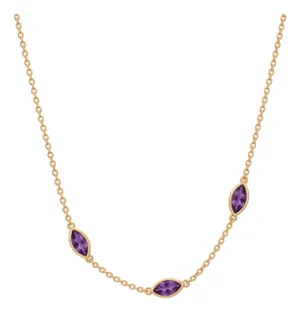 Marquise Amethyst Gold Station Necklace | Dainty Purple Gemstone Bezel Chain | February Birthstone Minimalist Jewelry | Delicate Gift for Women