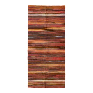 Striped Vintage Turkish Kilim Rug - 5`1" X 11`7" For Sale