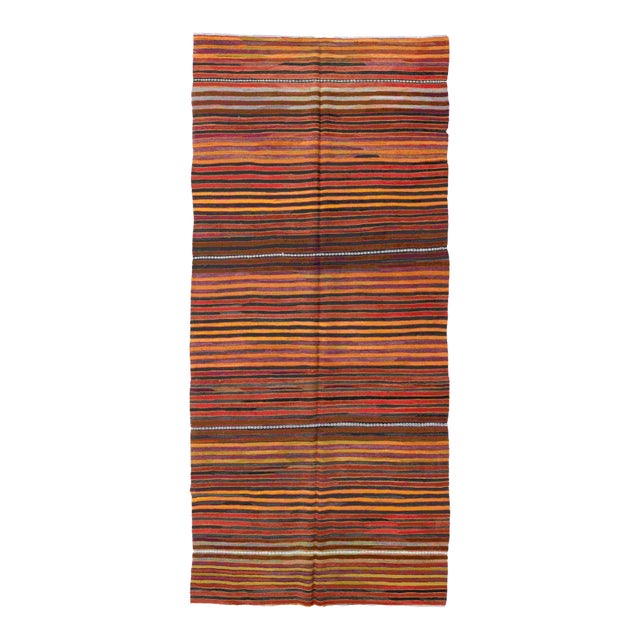 Striped Vintage Turkish Kilim Rug - 5`1" X 11`7" For Sale