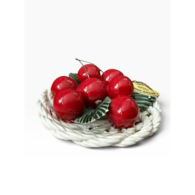 Italian Vintage Bassano Italy Ceramic Cherry Basket, Hand-Painted Italian Fruit, Signed For Sale - Image 3 of 4
