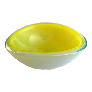 Vintage Mid Century Modernist Seguso Murano Art Glass Alabastro Citron Sommerso Oval Geode Bowl