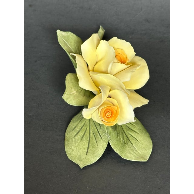 Ceramic Italian Capodimonte Porcelain Flowers Yellow Roses For Sale - Image 7 of 12