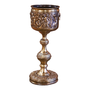 19th Century French Brass Repousse Cache-Pot on Integral Pedestal Stand