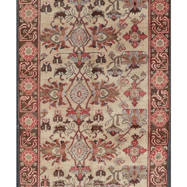 Vintage Oushak Rug From Turkey With All-Over Floral Design in Ivory, Brown & Red For Sale - Image 4 of 13