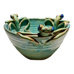 Studio Pottery Bowl With Frogs, Signed