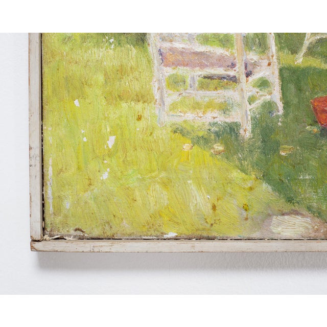 Dark Green Mid-Century Impressionist Summer Garden Oil Canvas Painting For Sale - Image 8 of 18