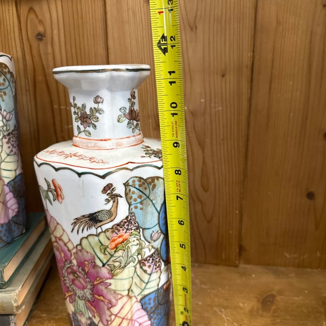 Pink Pair of Floral Pink and Blues Vases Early 19 Century Chinese Guangxu Period Attributing the 17c Qianlong For Sale - Image 8 of 12