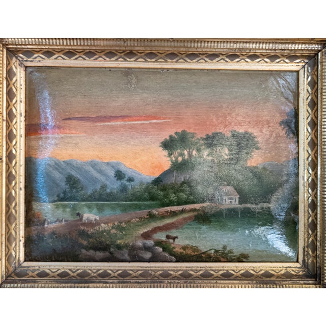 We are selling this vibrant Luminist American school painting. This painting is executed in oil on cardboard panel. The...