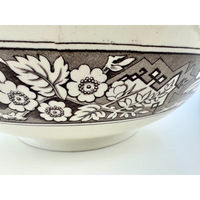 Cream Antique 1880 Wedgwood & Co. Beatrice Brown Transferware Large Serving Bowl For Sale - Image 8 of 11