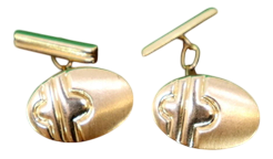 Oval Gold Cufflinks with Reliefs and Bands on the Crossbars, Set of 2