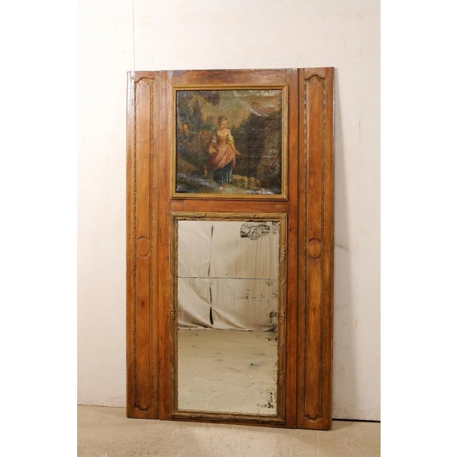 French Antique Trumeau Mirror with Painting For Sale - Image 11 of 12