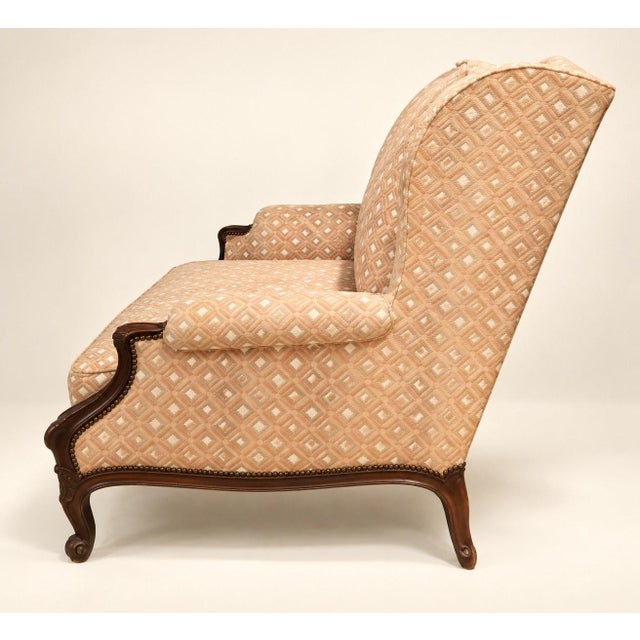 Louis XV Style Velvet Bergère Fireside Chair with Brass Nails, 1890s For Sale - Image 3 of 5
