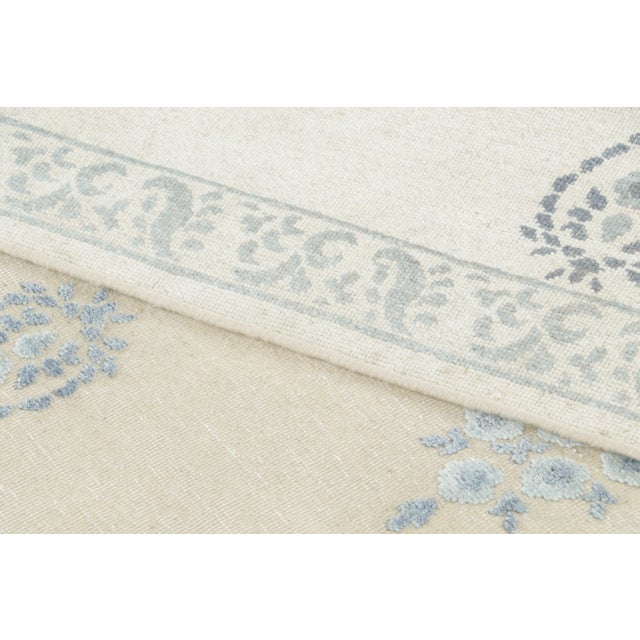 Textile Contemporary Block Print Sky Blue Natural Silk Rug by Rug & Kilim, India For Sale - Image 7 of 8