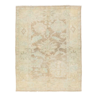 Floral Handmade Modern Sultanabad Wool Rug in Light Brown For Sale