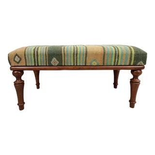 Green Kilim Rug Upholstered Bench For Sale