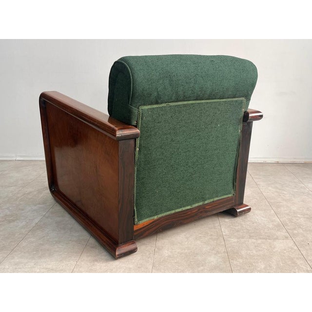Large Vintage Art Deco Italian Club Chair in Burl Walnut and Green Fabric, 1930s For Sale - Image 6 of 18