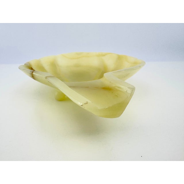 1960s Vintage Italian Hand-Carved Alabaster Leaf Form Footed Tray For Sale - Image 5 of 12